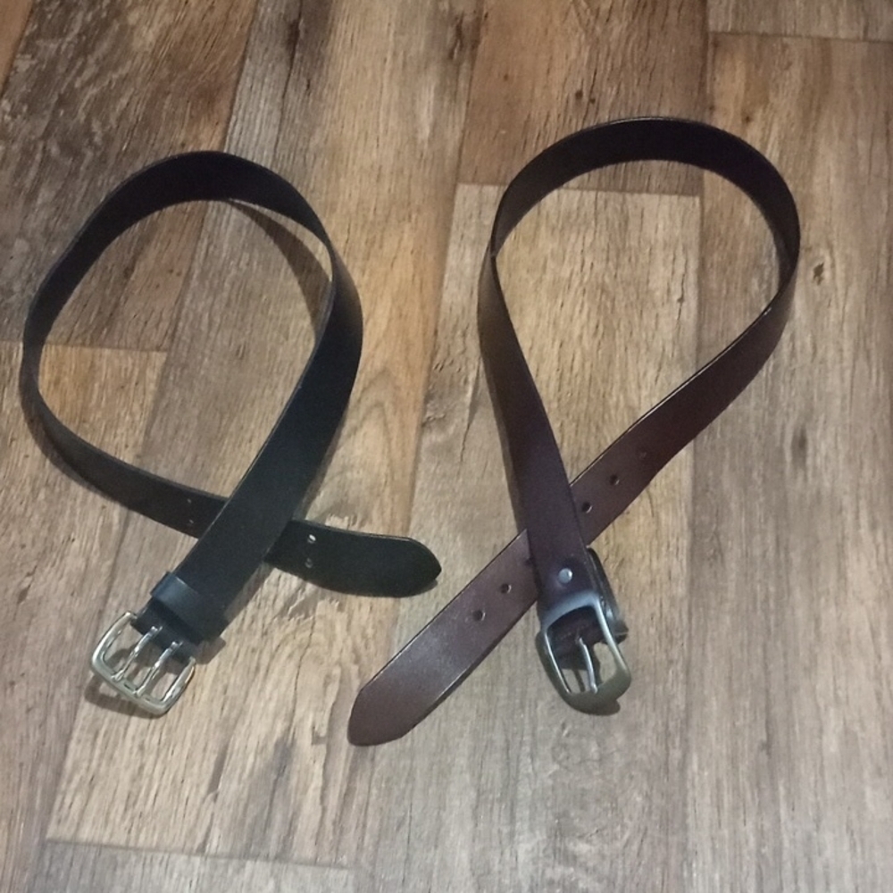 2 Men's Black and Brown Faux Leather Belts Vintage Timeless